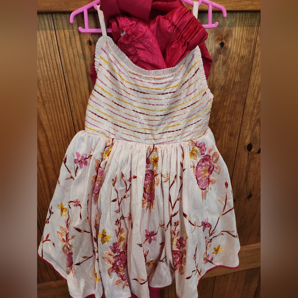 Floral Embroidered Dress with Pink Accents
